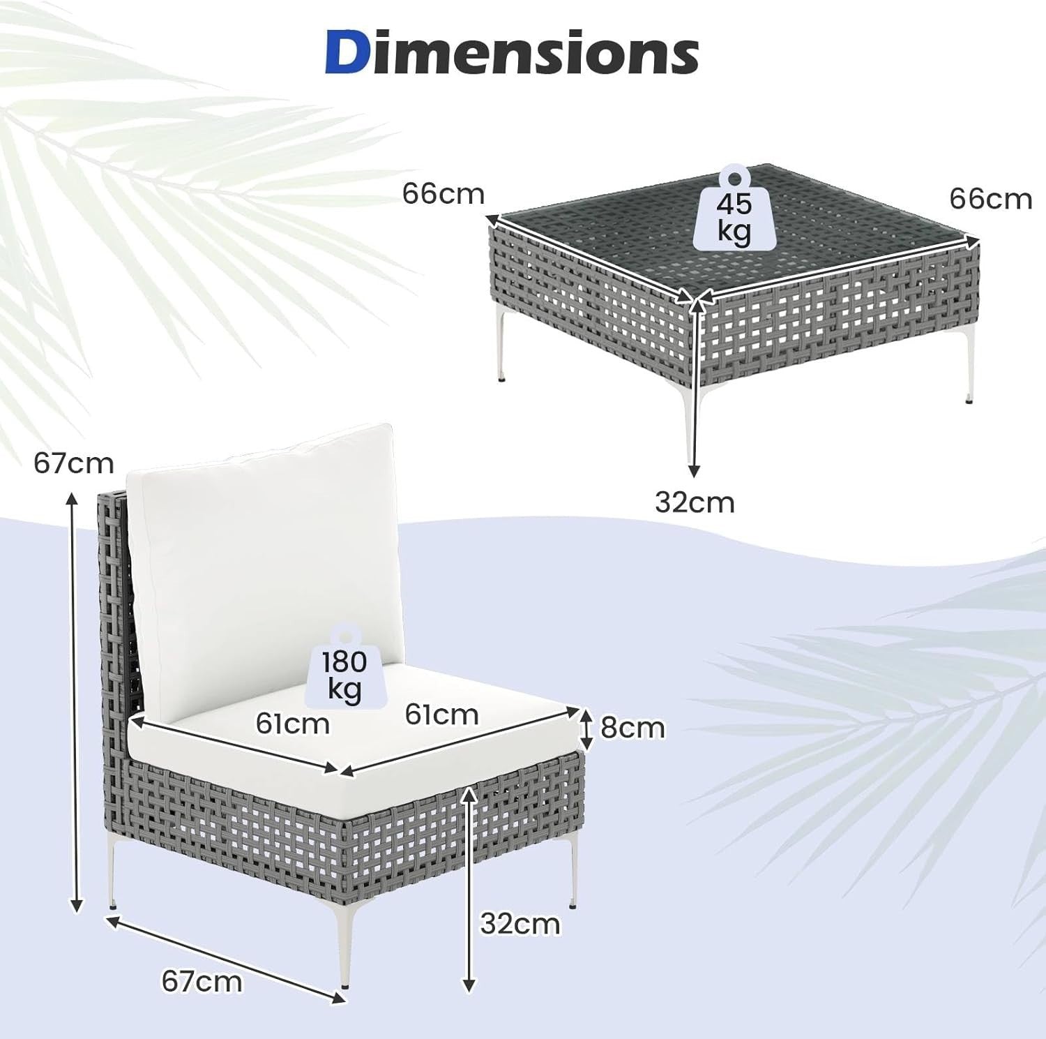 3pc Outdoor Rattan Bistro Set Cushioned Chairs Coffee Table Patio Balcony