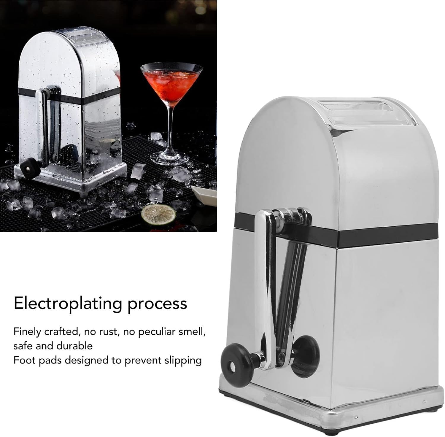 Manual Ice Crusher Slush Machine Hand Crank Stainless Steel Cocktail Maker