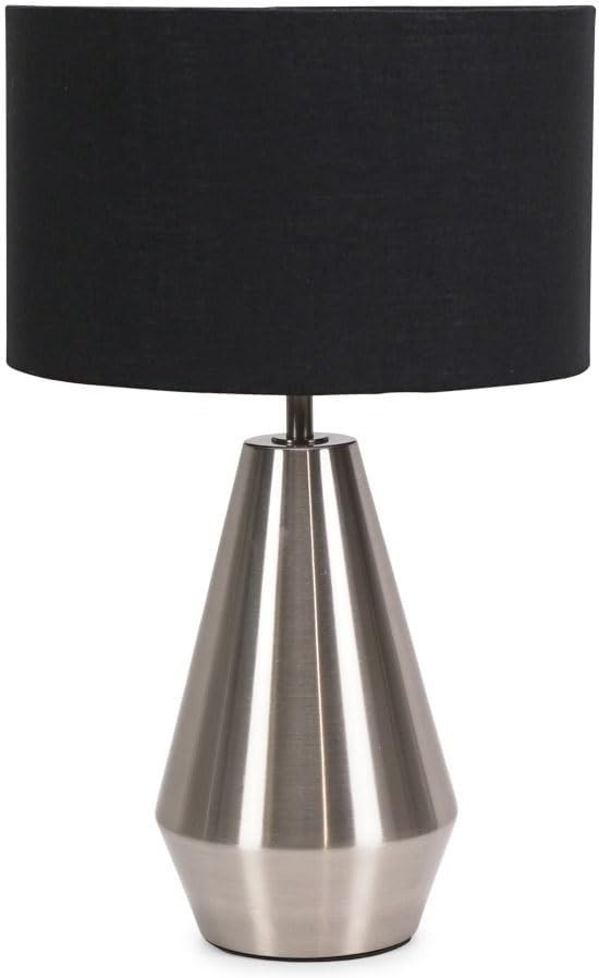 Silver Touch Dimmer Table Lamp Black Drum Shade Bedside LED Light