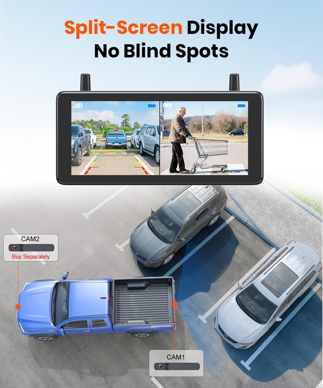 7.2" Solar Wireless Reversing Camera DVR HD 1080P Backup Kit