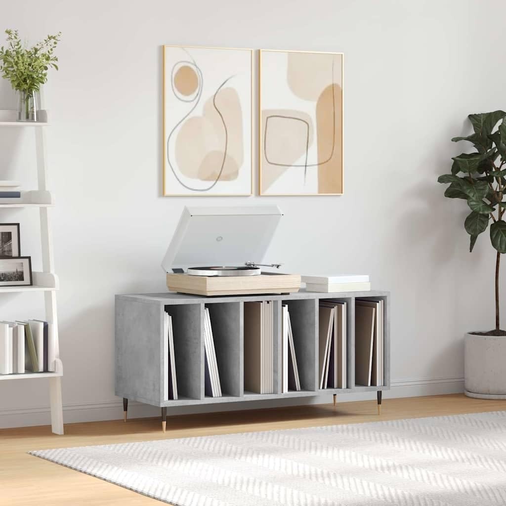 Vinyl Record Storage Cabinet Turntable Stand Organizer Concrete Grey