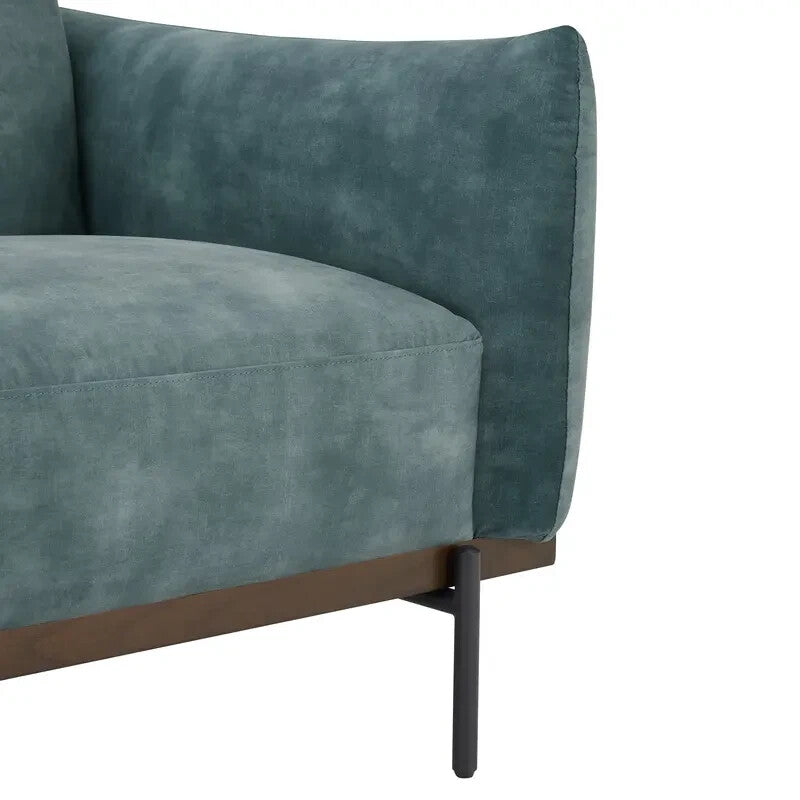 3 Seater Petrol Blue Velvet Sofa Modern Pillow Cushions Metal Legs