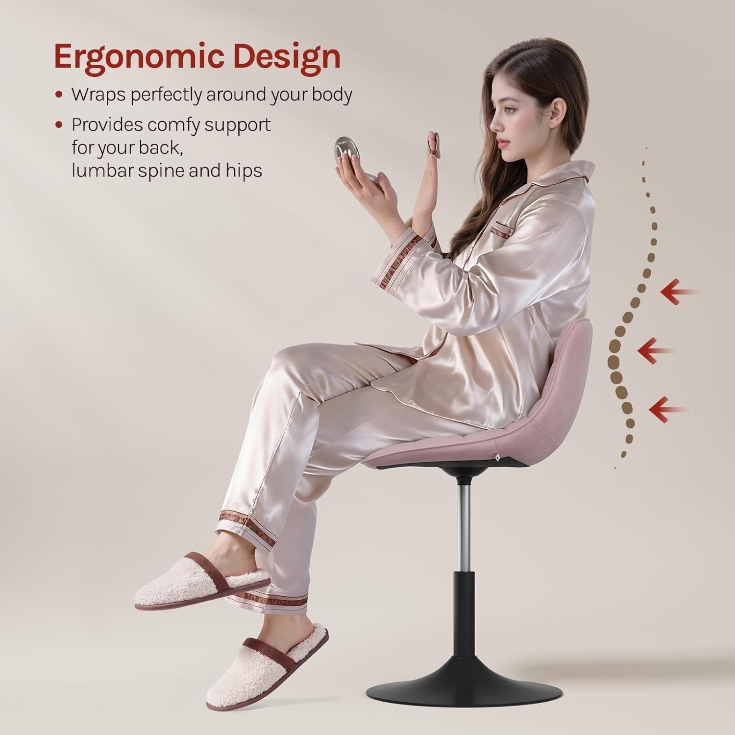 Pink Velvet Swivel Vanity Stool Height Adjustable Dressing Table Chair