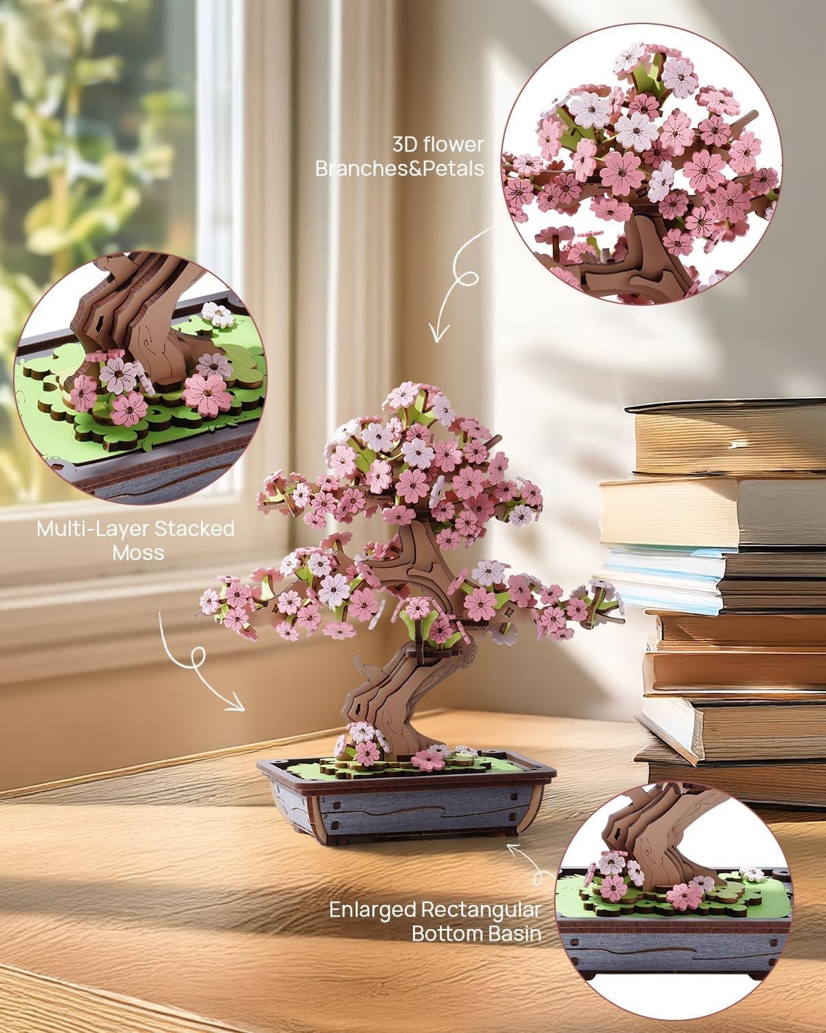 3D Wooden Sakura Bonsai Puzzle Kit - DIY Home Decor, Hand-Eye Skill Toy