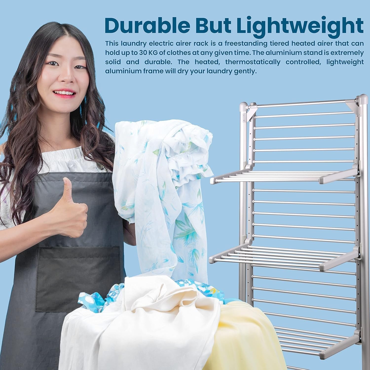Smart WiFi Heated Clothes Airer 3 Tier Folding Indoor Drying Rack Radiator Wings