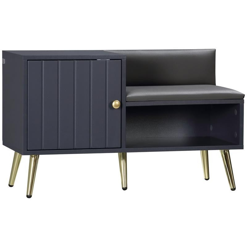 Grey Shoe Storage Bench with Cushion, Compact Hallway Entryway Cabinet