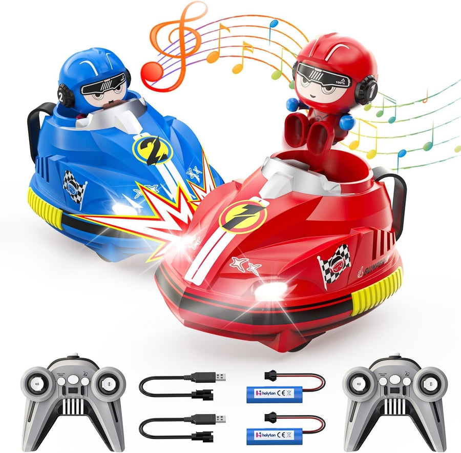 2 Pack RC Bumper Cars w/ Ejecting Drivers Lights & Music Remote Control Toy Kids