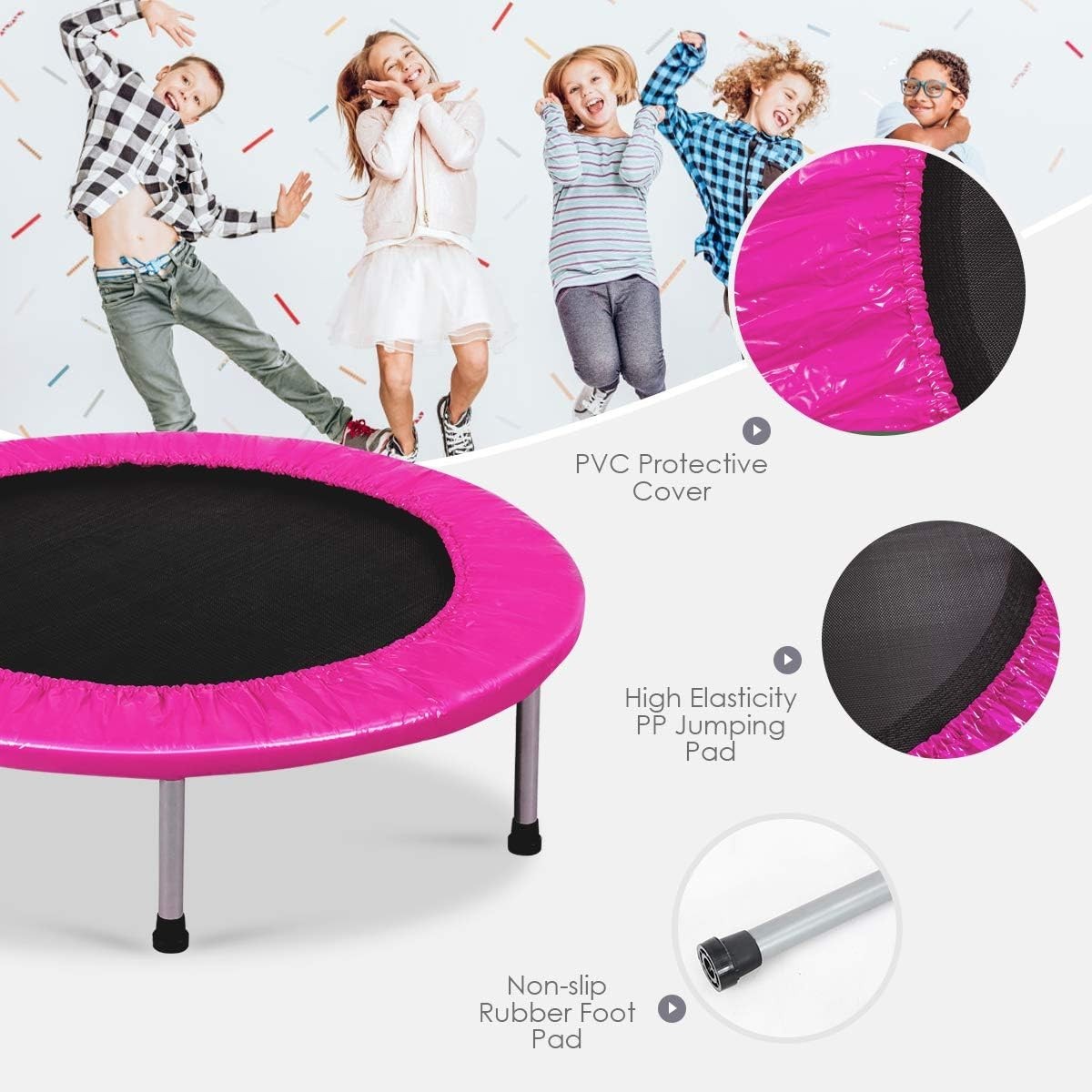 38in Folding Mini Rebounder Trampoline Padded Indoor Outdoor 150KG