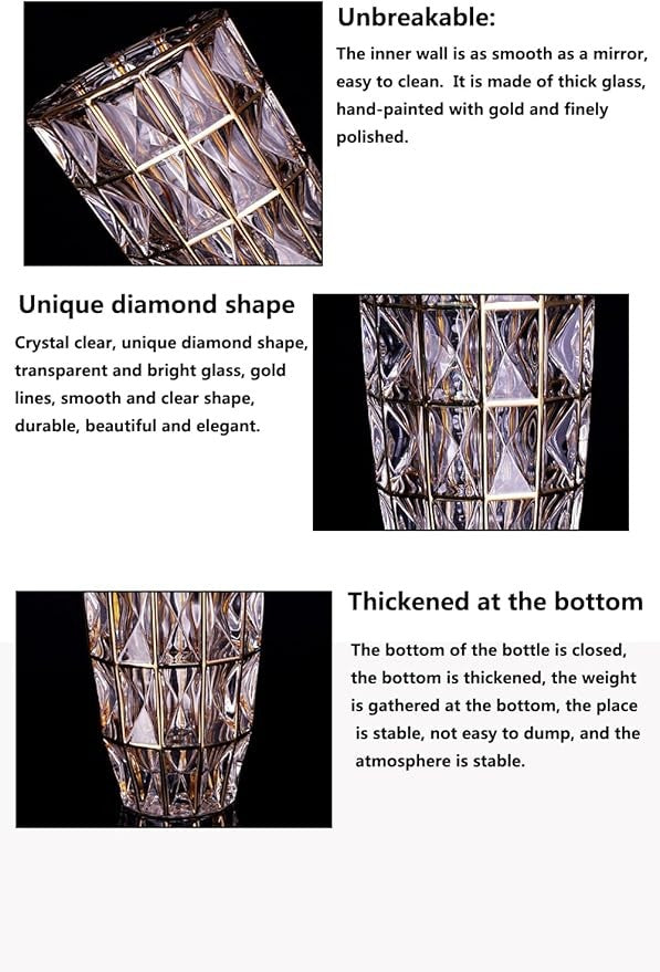 Gold Diamond Cut Glass Vase Tall Luxury Flower Vase for Home Decor
