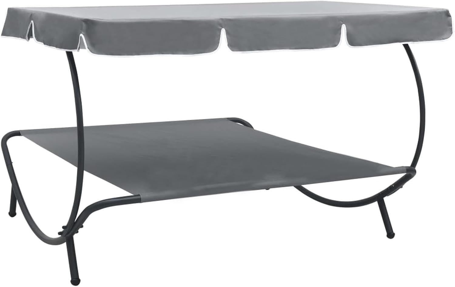 Grey Outdoor Double Lounge Bed with Canopy Weatherproof Patio Sunbed