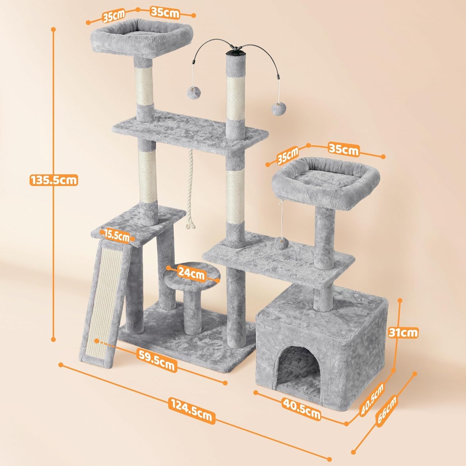 Large Cat Tree 136cm Indoor Tower with Condo Sisal Posts Multi Level Play