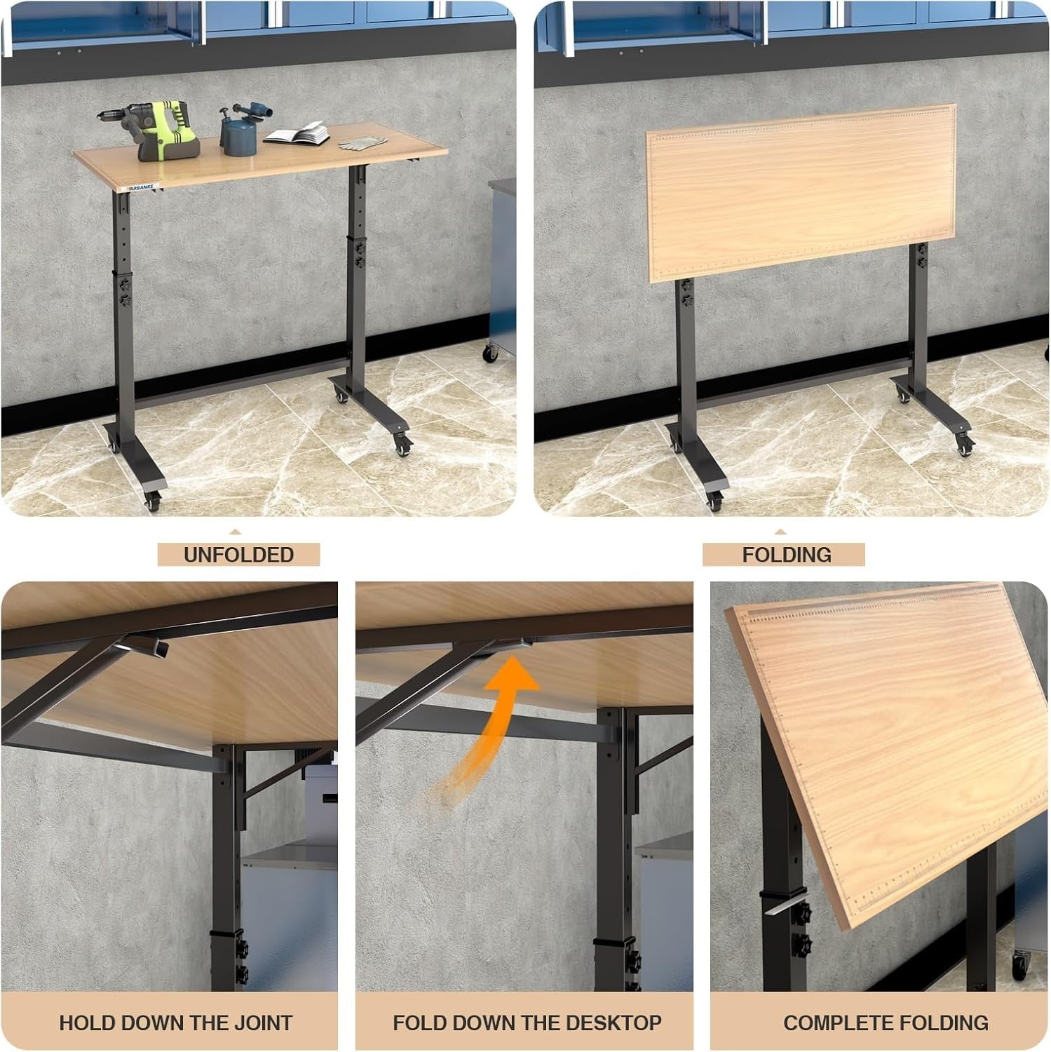 110cm Folding Workbench Adjustable 85–105cm Wheels Brake Work Table Station