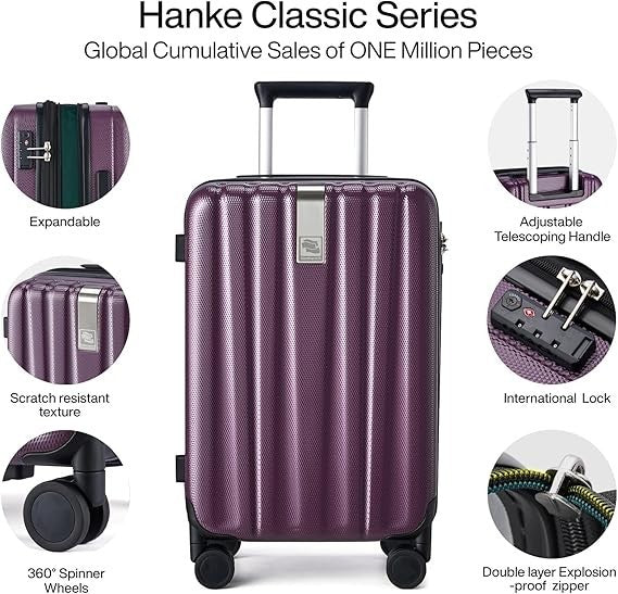 24” Lightweight Checked Hard Shell Luggage Quiet Spinner Wheels Lock