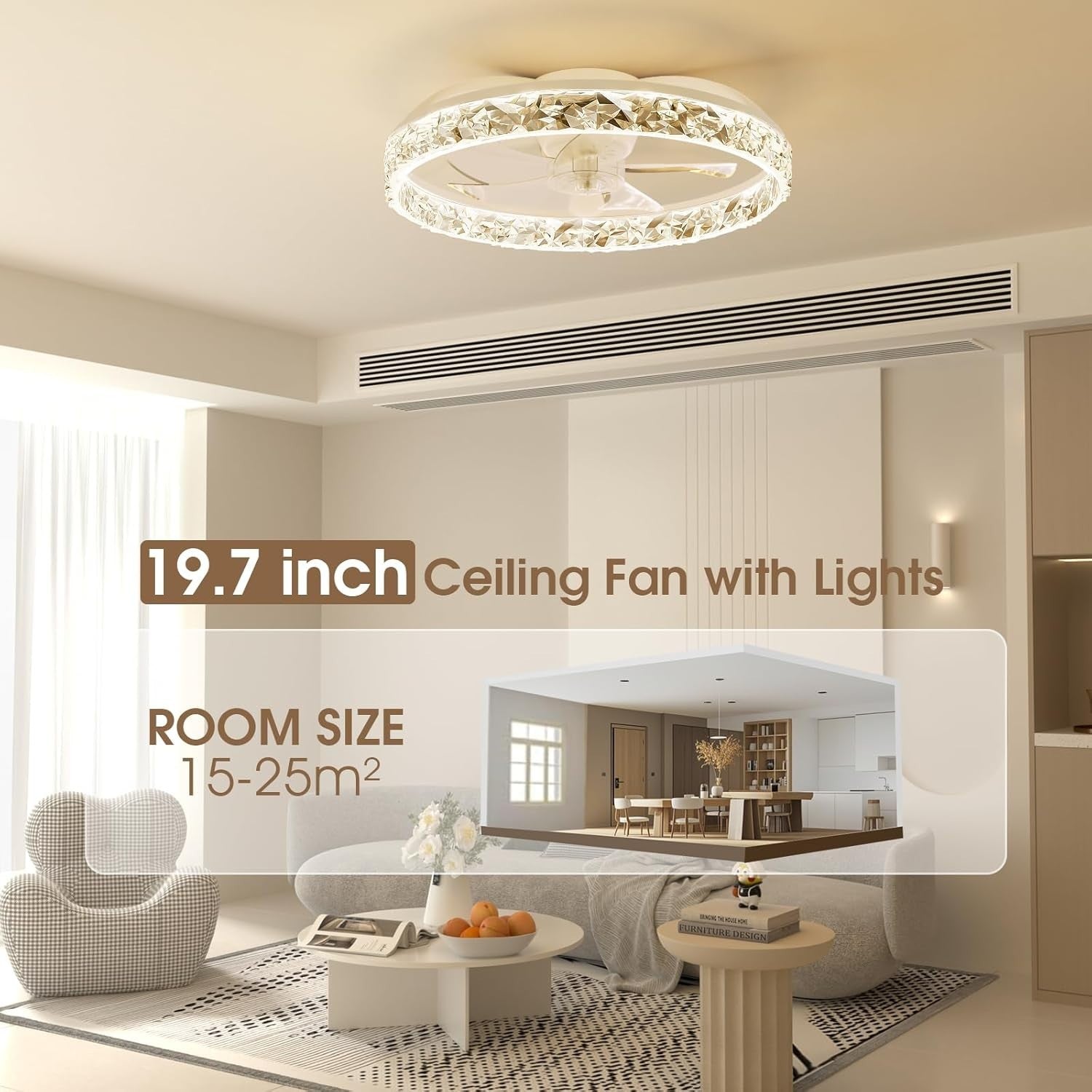 50CM LED Ceiling Fan Light, Remote & App Control, 6 Speed, Dimmable, Quiet Motor