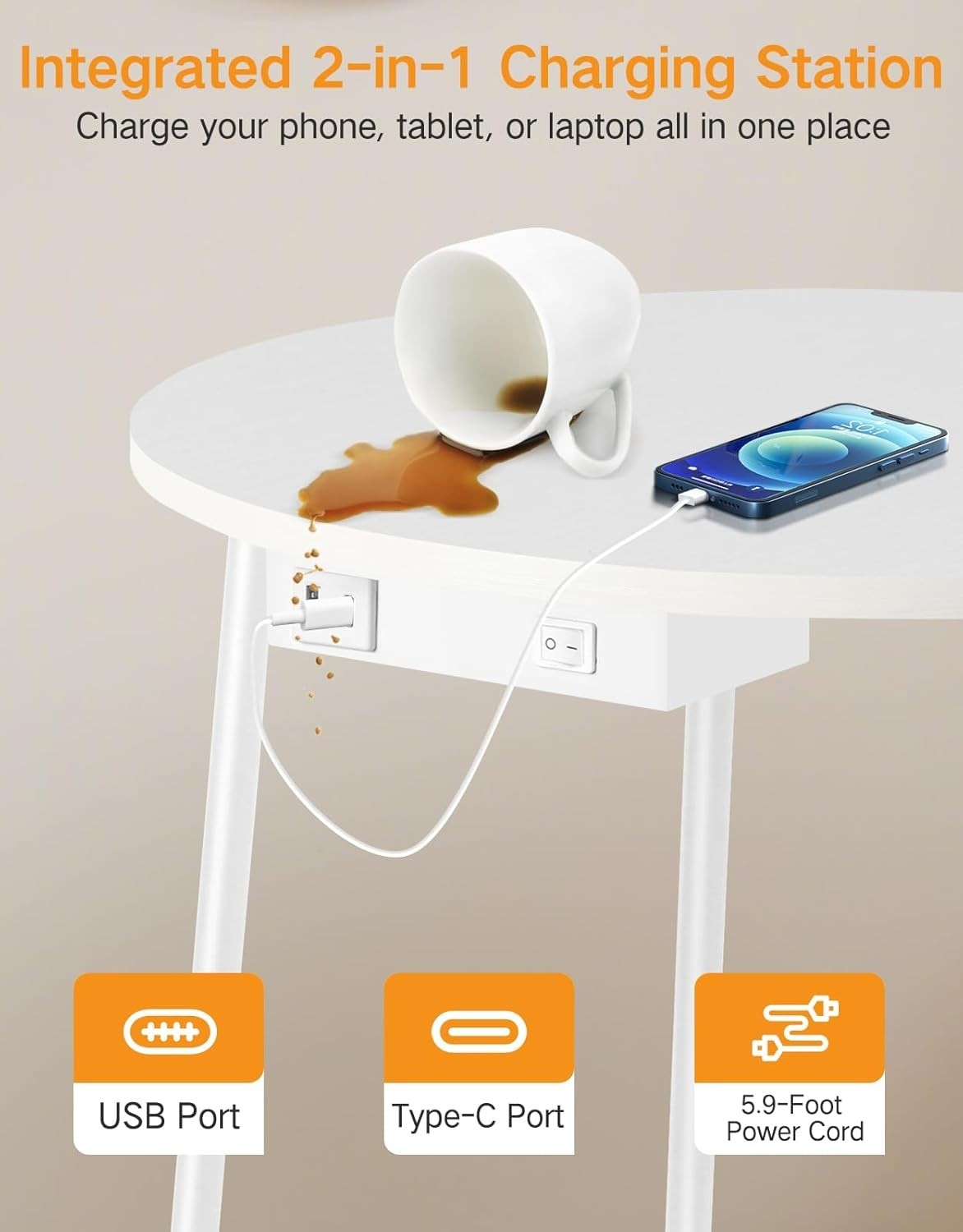 Multifunctional Floor Lamp with Table, USB Ports & Adjustable Light