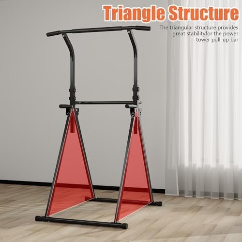Black Foldable Power Tower Dip Station Pull-Up Bar Adjustable Home Gym