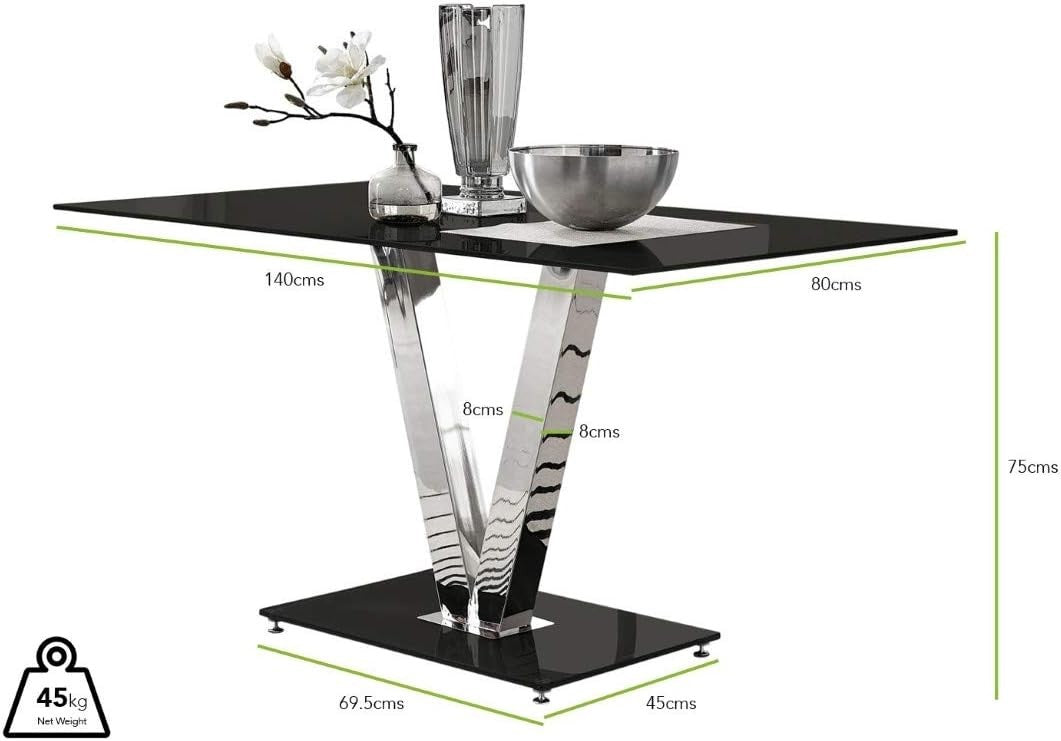 Modern Black Glass Dining Table Set with 6 Cappuccino Grey Chairs 140x80x75cm