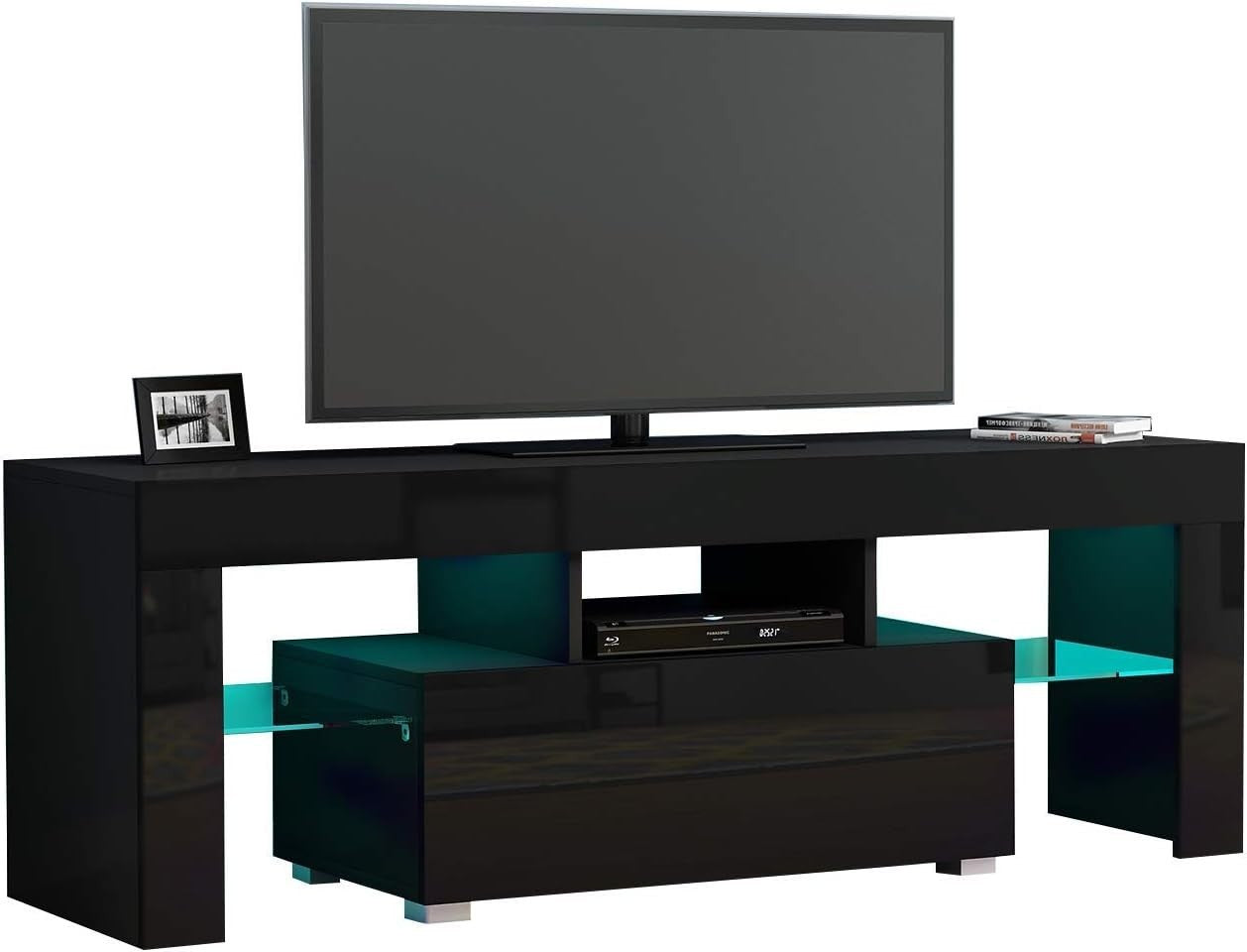Modern LED TV Stand Cabinet for 32-55" TV RGB Lights Storage Drawer - Black