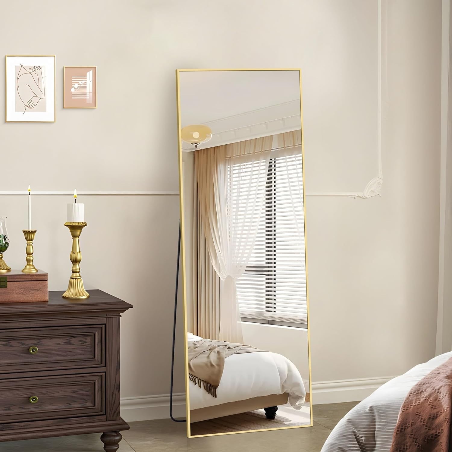 Gold Full Length Mirror 161x52cm Floor Standing or Wall Mounted Aluminium