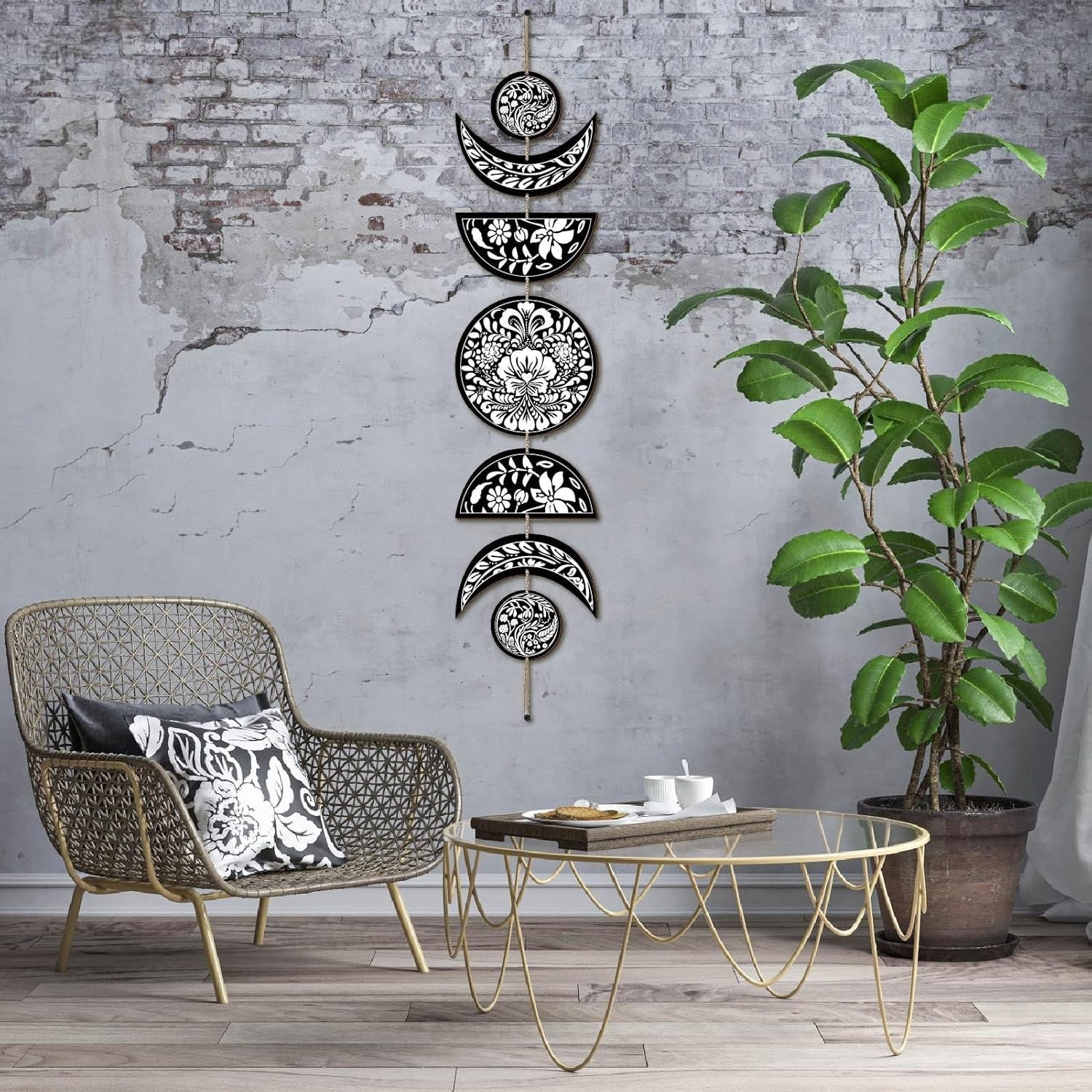 Moon Phase Wall Decor Wooden Boho 7-Piece Hanging Art