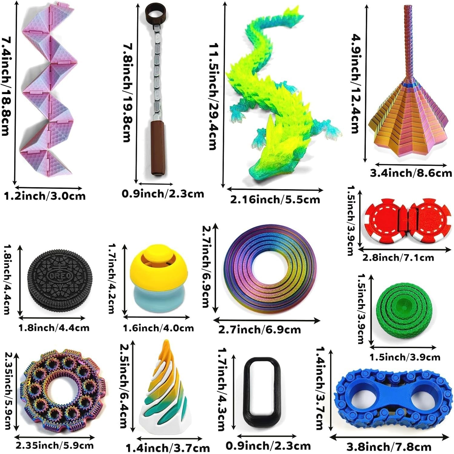 14-in-1 3D Printed Fidget Toys Set Stress Relief Anxiety Desk Gifts