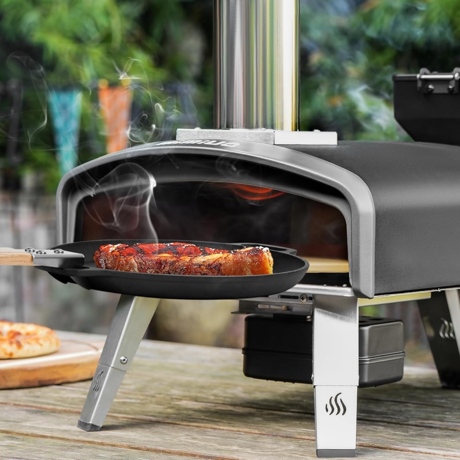Outdoor Pellet Pizza Oven 500°C Auto Rotating Stone | Stainless Steel BBQ Cooker