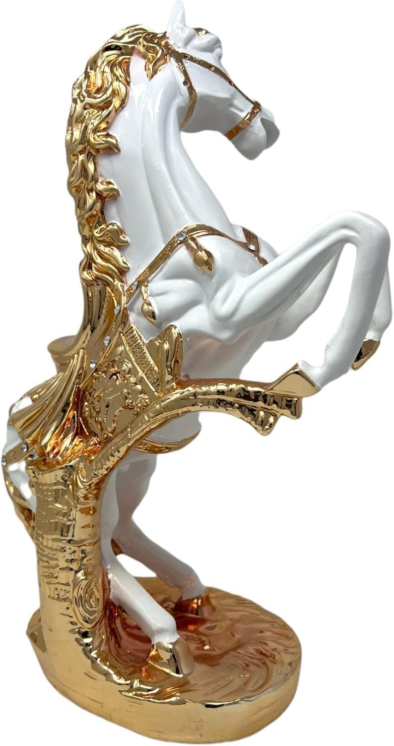 Luxury Porcelain Horse Ornament 44cm • White Gold Figurine • Shelf Sitter Decor