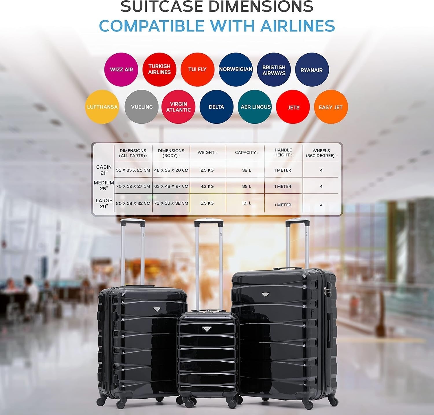 Medium 25” ABS Check In Luggage Lightweight Hard Shell 4 Spinner