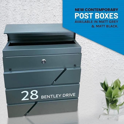Lockable Wall Mounted Post Box Grey Waterproof Mailbox Secure Large Capacity