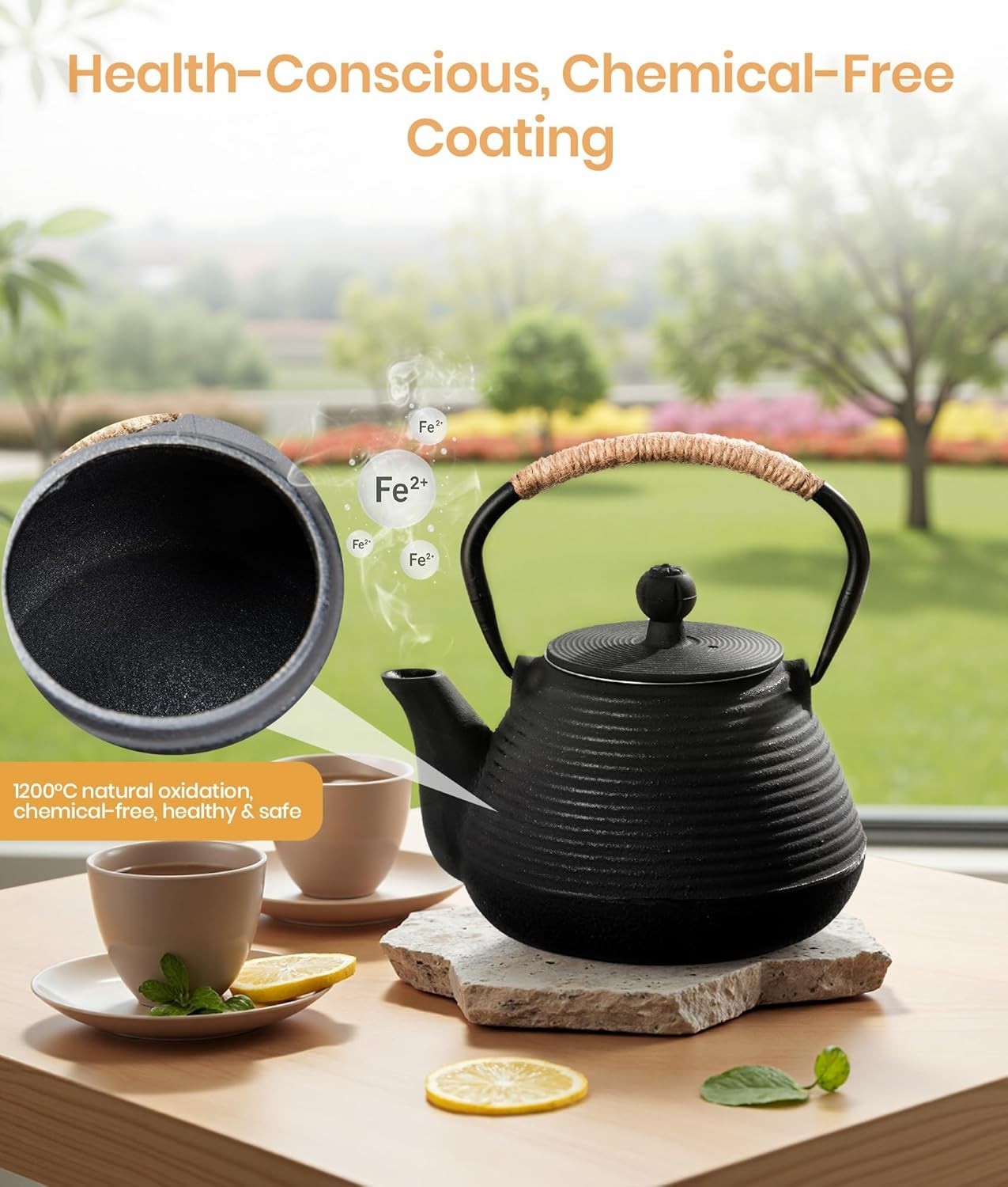 Cast Iron Teapot 1000ml Japanese Tetsubin Tea Kettle w Infuser Black