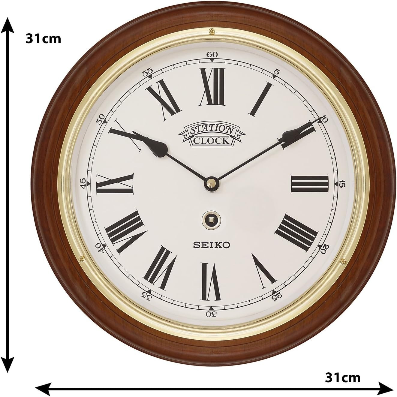 Luxury Gold Bezel Wooden Wall Clock Quartz Roman Dial Silent 12" Decor