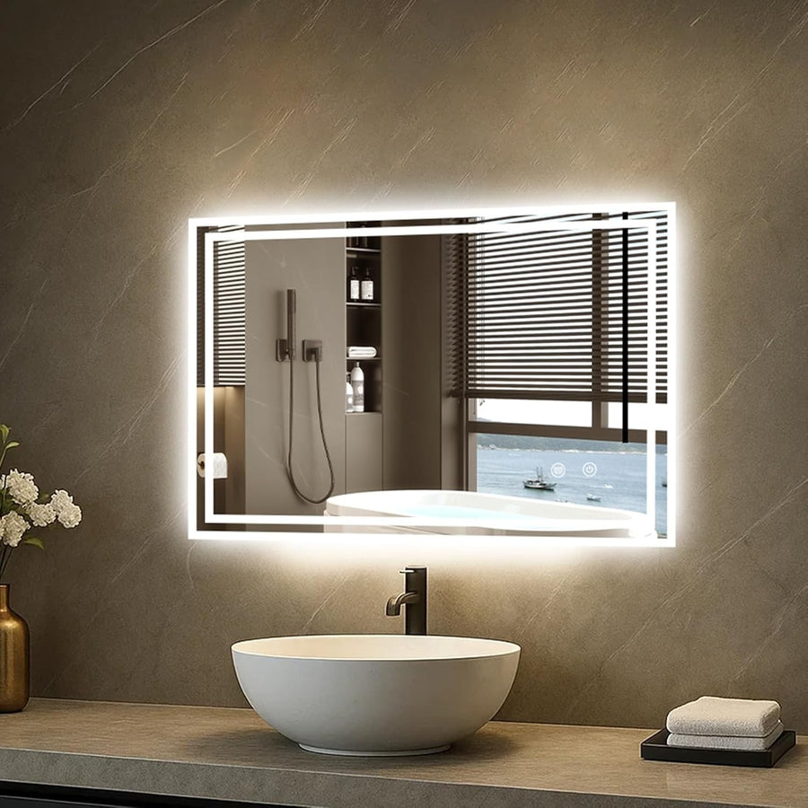 LED Bathroom Mirror 80x60cm Anti-Fog Touch Sensor Waterproof Dimmable Light
