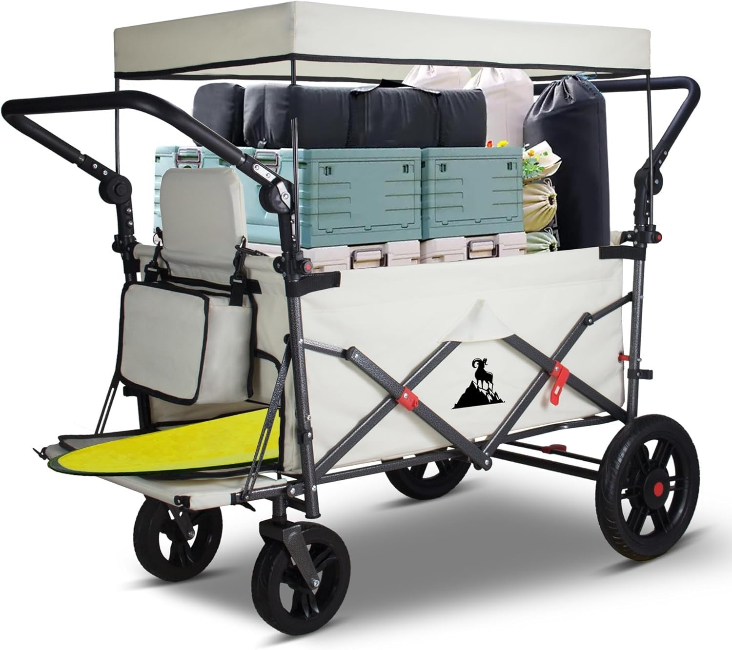 Folding Camping Wagon w Canopy Seats Heavy Duty Beach Garden Cart