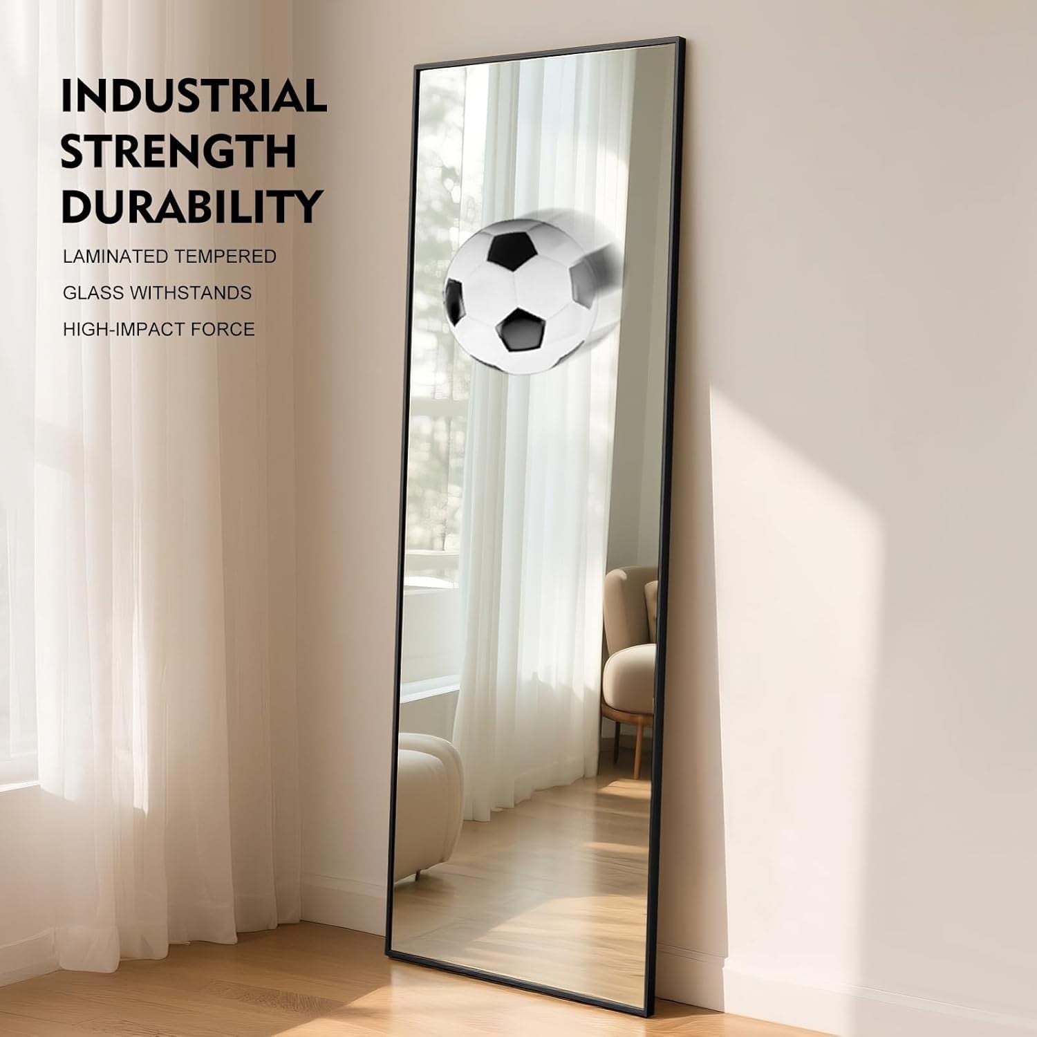 Full Length Mirror 152x42cm Black Frame Tempered Glass Slim for Small Rooms