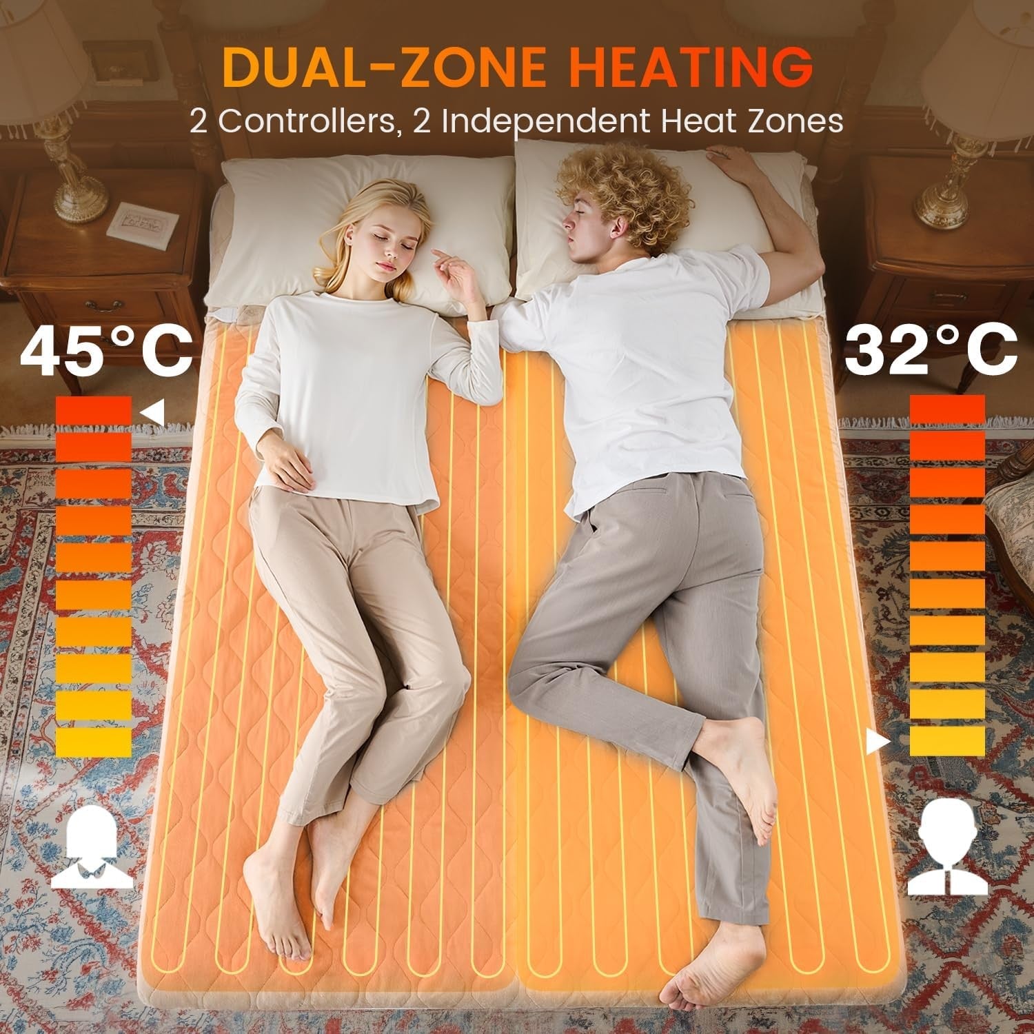 Electric Heated Underblanket Double 135x190cm Dual Control 10 Heat Light Brown