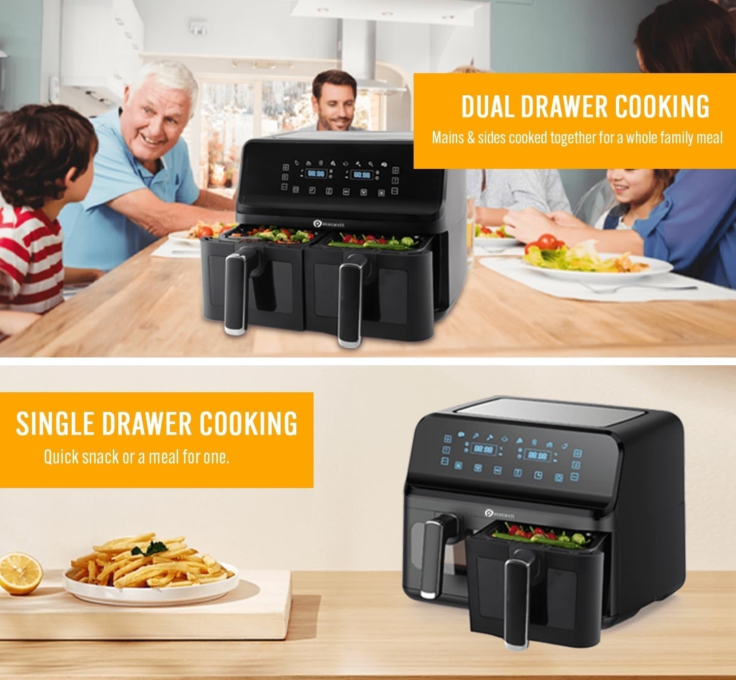 9L Dual Air Fryer | Twin Basket 4.5L+4.5L | 8 Presets | Digital Touch Display