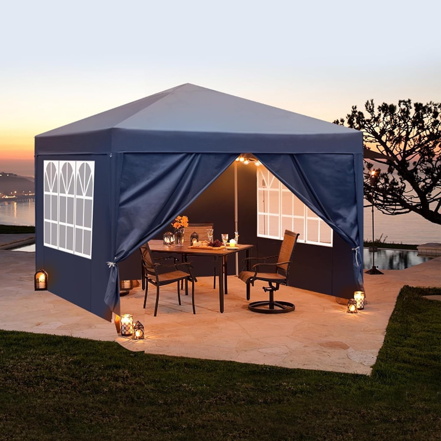 3x3M Blue Pop Up Gazebo with Sides Waterproof Garden Party Tent Outdoor Canopy