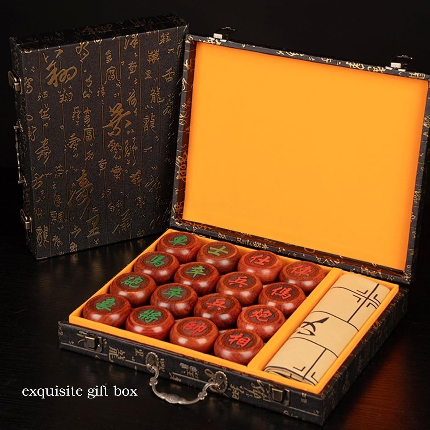 Large Beechwood Xiangqi Chinese Chess Set Leather Board 5.8cm