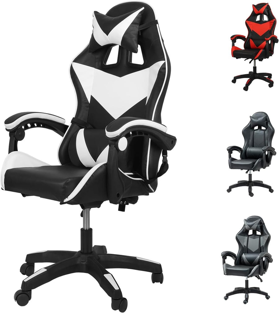 Ergonomic Gaming Chair High Back Reclining Black White