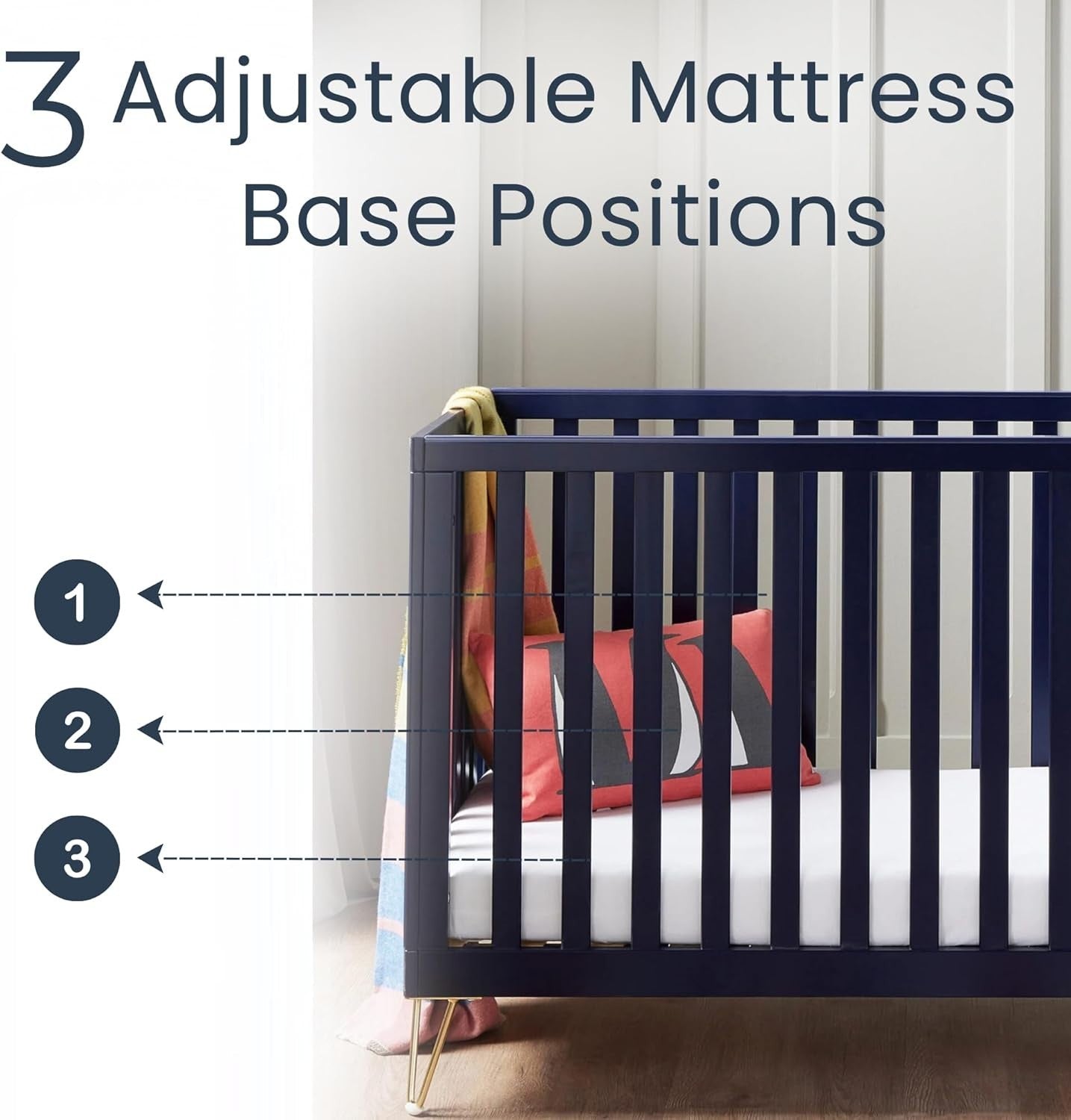 Baby Cot Bed Convertible Toddler Bed Adjustable Height Modern Design Midnight