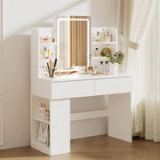 White Dressing Table Makeup Vanity LED Mirror 2 Drawers Storage Modern Wood