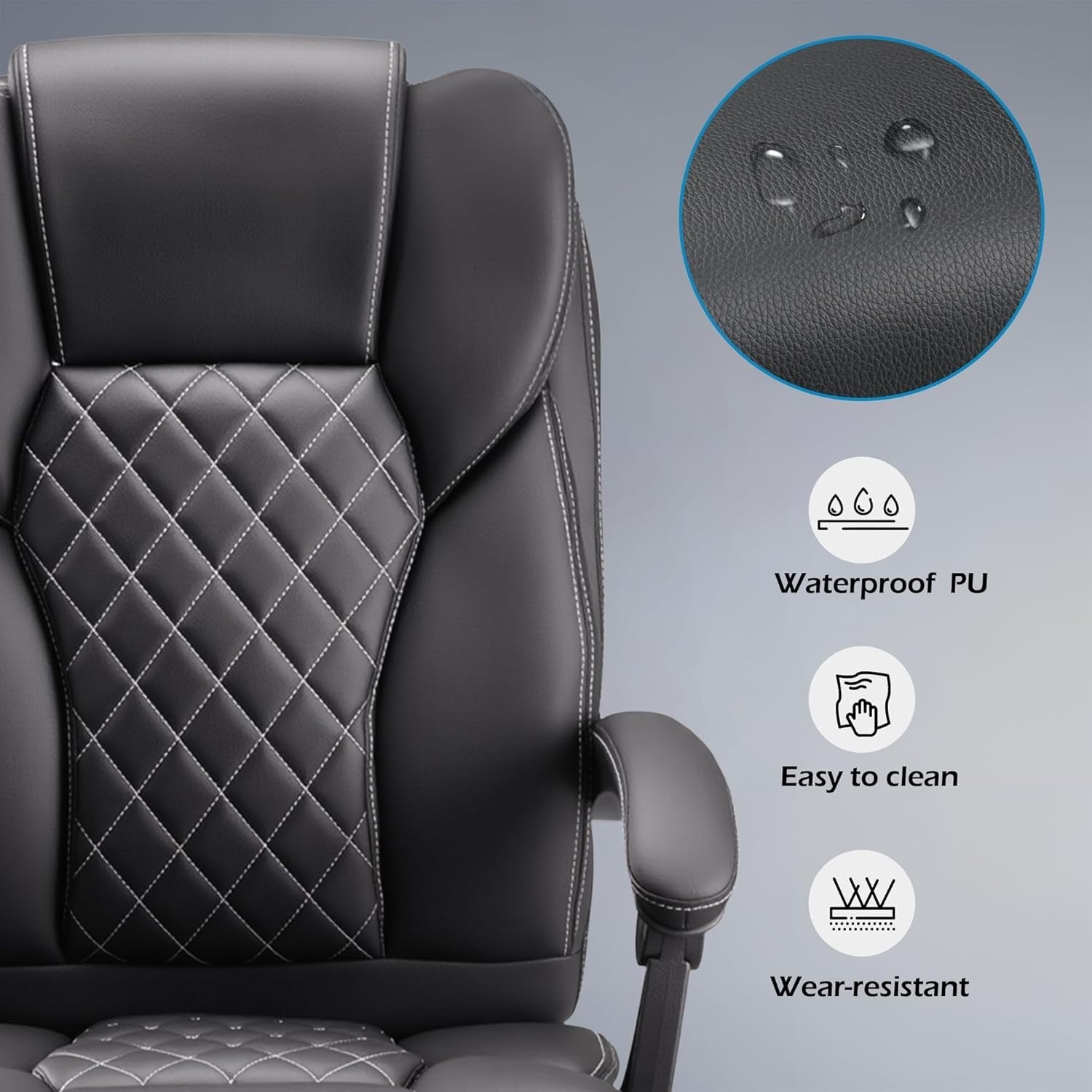 Ergonomic Executive Office Chair Adjustable Height Upholstered Leather Foot Rest