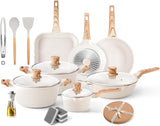 11Pcs Beige Non Stick Cookware Set with Grill Pan & Lids