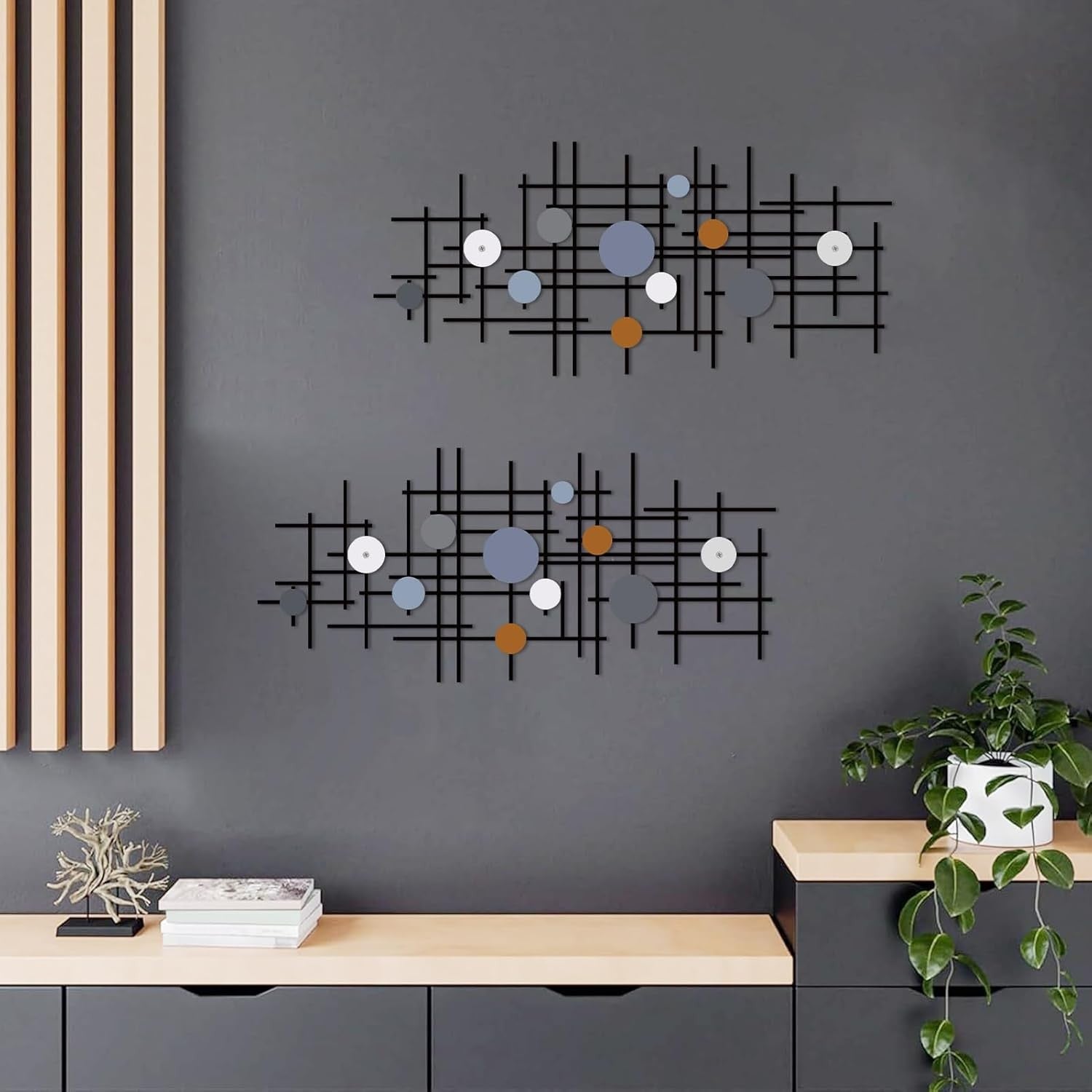 Set of 2 Geometric Metal Wall Art Modern Abstract 3D Decor