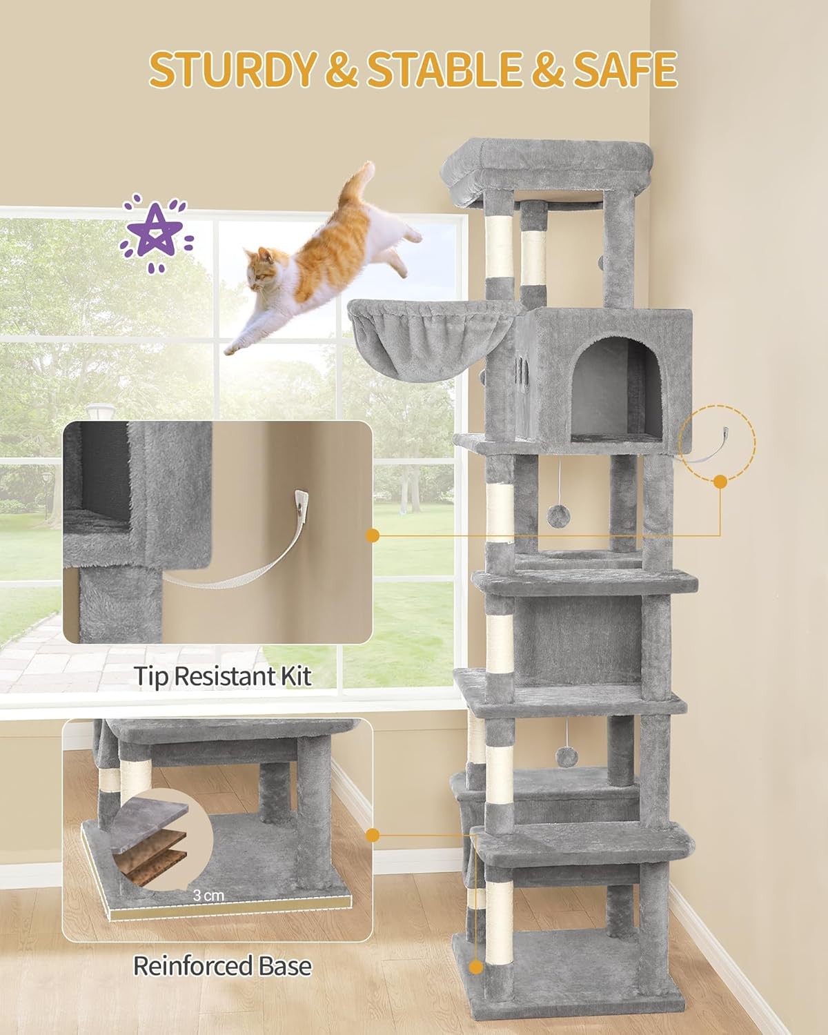 210cm Tall Cat Tree Tower Multi-Level Scratching Posts Condos Cats