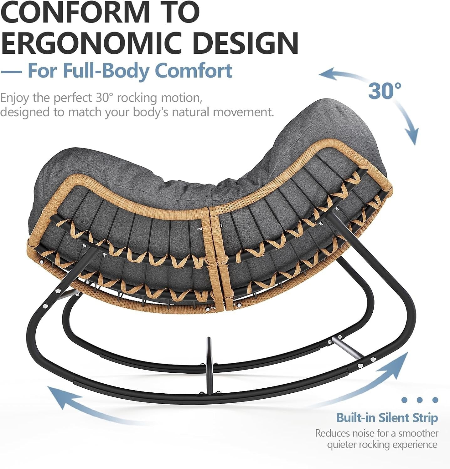 Outdoor Egg Rocking Chair with Cushion, Modern Patio Lounge Chair, Large & Durab
