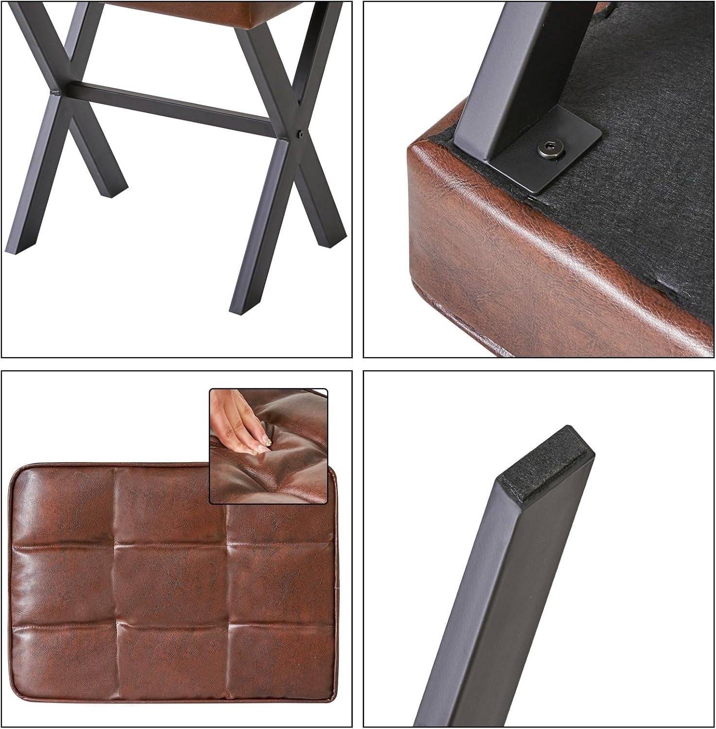 Square PU Makeup Stool with X-Leg Design – Compact Vanity Footrest (Dark Brown)