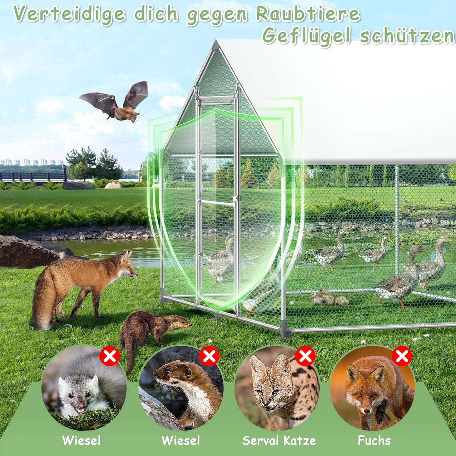 XXL Walk In Chicken Run Galvanised Steel Outdoor Pet Enclosure Roof