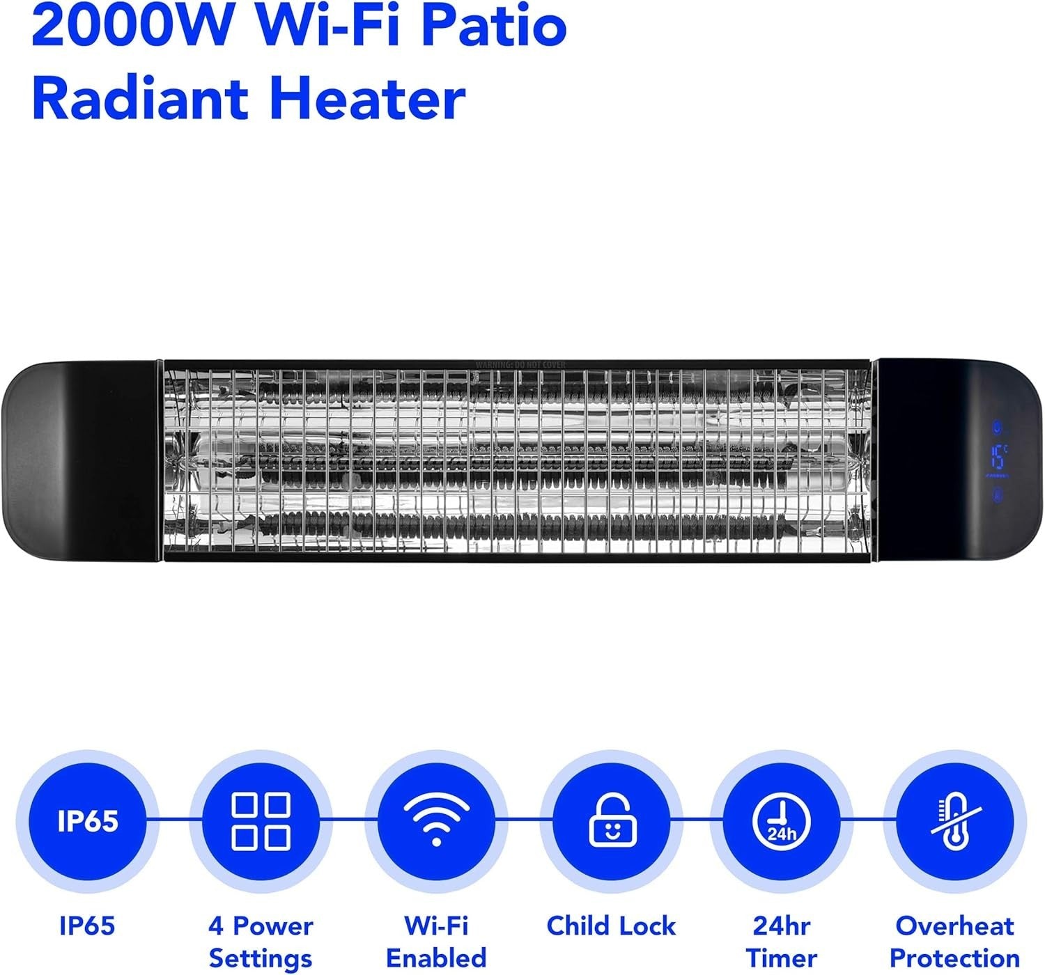 Smart Infrared Patio Heater 2000W Wall Mounted IP65 WiFi Timer Remote
