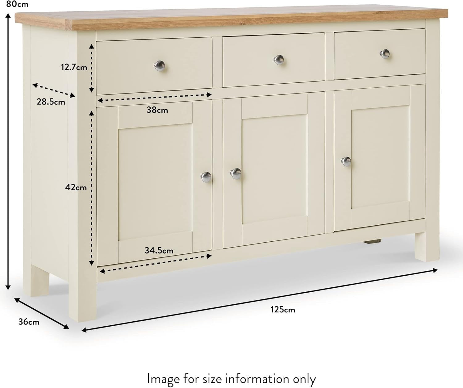 Cream Sideboard Storage Cabinet Oak Top 3 Door 3 Drawer Cupboard